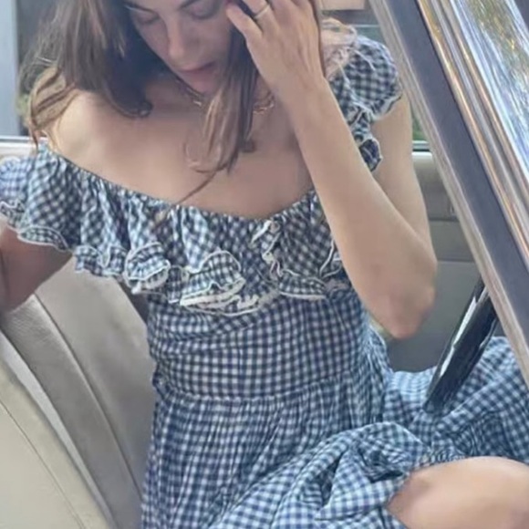 Doen Maxi Dress Sora Blue Gingham Plaid Ruffle Sleeveless size XL - Picture 2 of 13